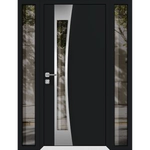 Front Exterior Prehung Aluminum Door / Cynex 6116 Black / Entry Steel Metal Modern Painted W12+36+12"xH80" Right-hand Inswing