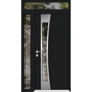 Front Exterior Prehung Aluminum Door / Cynex 6116 Black / Entry Steel Metal Modern Painted W36+12"xH80+12" Right-hand Inswing