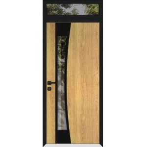 Front Exterior Prehung Aluminum Door / Cynex 6116 Black / Entry Steel Metal Modern Painted W36"xH80+12" Right-hand Inswing
