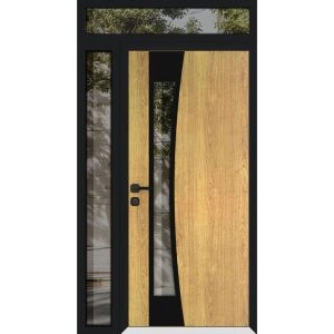 Front Exterior Prehung Aluminum Door / Cynex 6116 Black / Entry Steel Metal Modern Painted W36+12"xH80+12" Right-hand Inswing