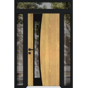 Front Exterior Prehung Aluminum Door / Cynex 6116 Black / Entry Steel Metal Modern Painted W12+36+12"xH80+12" Right-hand Inswing