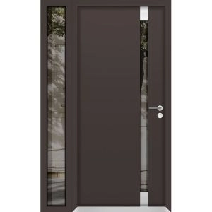 Front Exterior Prehung Aluminum Door / Cynex 6777 Brown / Entry Steel Metal Modern Painted W36+12"xH80" Right-hand Inswing