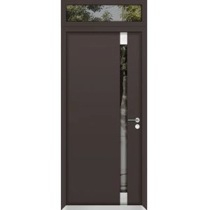 Front Exterior Prehung Aluminum Door / Cynex 6777 Brown / Entry Steel Metal Modern Painted W36"xH80+12" Right-hand Inswing