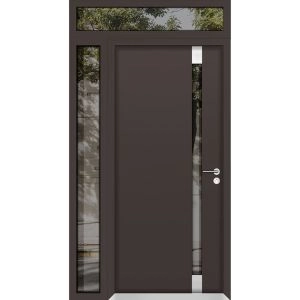 Front Exterior Prehung Aluminum Door / Cynex 6777 Brown / Entry Steel Metal Modern Painted W36+12"xH80+12" Right-hand Inswing