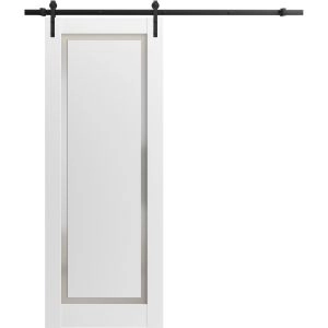 Sliding Barn Door with Hardware | Planum 0888 Painted White with Frosted Glass | 6.6FT Rail Hangers Sturdy Set | Modern Solid Panel Interior Doors-18" x 80"