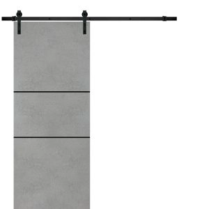 Sliding Barn Door with Hardware | Planum 0014 Concrete and Aluminum Strips | 6.6FT Rail Hangers Sturdy Set | Modern Solid Panel Interior Doors