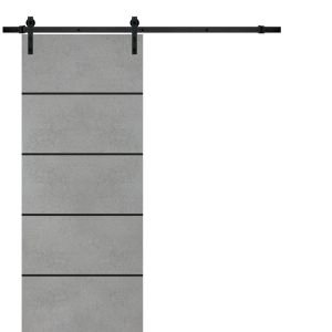 Sliding Barn Door with Hardware | Planum 0015 Concrete and Aluminum Strips | 6.6FT Rail Hangers Sturdy Set | Modern Solid Panel Interior Doors