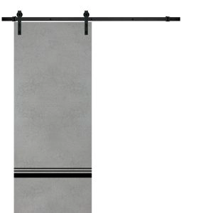 Sliding Barn Door with Hardware | Planum 0012 Concrete and Aluminum Strips | 6.6FT Rail Hangers Sturdy Set | Modern Solid Panel Interior Doors