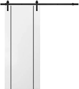 Sturdy Barn Door with Hardware | Planum 0017 White Silk and Aluminum Strips | 6.6FT Rail Hangers Heavy Set | Modern Solid Panel Interior Doors-18" x 80"
