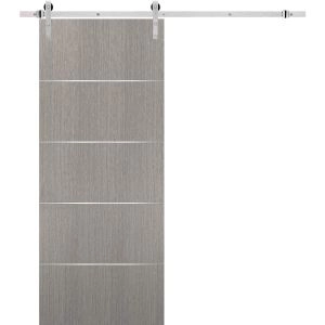 Sliding Barn Door with Hardware | Planum 0020 Grey Oak | 6.6FT Rail Hangers Sturdy Set | Modern Solid Panel Interior Doors