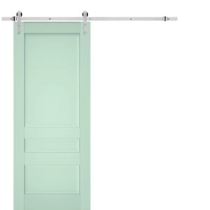 Sturdy Barn Door | Veregio 7411 Oliva | 6.6FT Silver Rail Hangers Heavy Hardware Set | Solid Panel Interior Doors