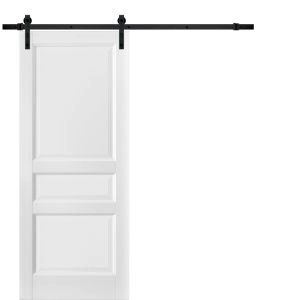 Sliding Barn Door with Hardware | Lucia 31 White Silk | 6.6FT Rail Hangers Sturdy Set | 3 Paneled Shaker Wooden Solid Panel Interior Doors