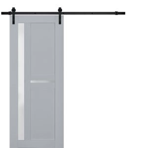Sturdy Barn Door | Veregio 7288 Matte Grey with Frosted Glass | 6.6FT Rail Hangers Heavy Hardware Set | Solid Panel Interior Doors
