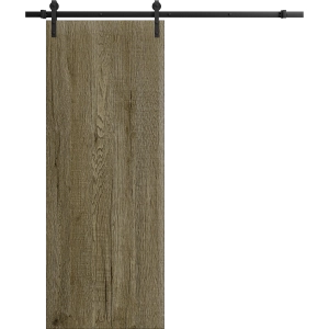 Modern Barn Door 18 x 80 inches | BASIC 3001 Antique Oak | 6.6FT Rail Track Heavy Hardware Set | Solid Panel Interior Doors