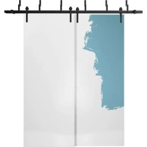 Barn Bypass Doors with 6.6ft Hardware | Planum 0010 Primed | Sturdy Heavy Duty Rails Kit Steel Set | Double Sliding Door