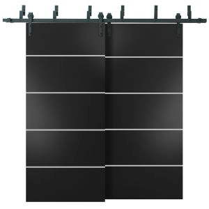 Sliding Closet Barn Bypass Doors with Hardware | Planum 0210 Matte Black and Aluminum Strips | Sturdy 6.6ft Rails Hardware Set | Modern Wood Solid Bedroom Wardrobe Doors