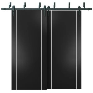 Sliding Closet Barn Bypass Doors with Hardware | Planum 0410 Matte Black | Sturdy 6.6ft Rails Hardware Set | Modern Wood Solid Bedroom Wardrobe Doors 
