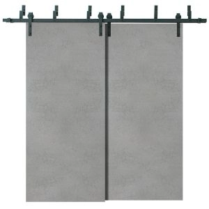 Sliding Closet Barn Bypass Doors | Planum 0010 Concrete | Sturdy Top Mount 6.6ft Rails Hardware Set | Wood Solid Bedroom Wardrobe Doors 