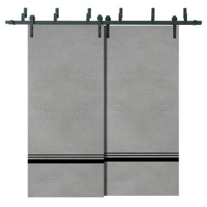 Barn Bypass Doors with 6.6ft Hardware | Planum 0012 Concrete and Aluminum Strips | Sturdy Heavy Duty Rails Kit Steel Set | Double Sliding Door