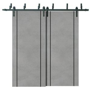 Barn Bypass Doors with 6.6ft Hardware | Planum 0017 Concrete and Aluminum Strips | Sturdy Heavy Duty Rails Kit Steel Set | Double Sliding Door-36" x 80" (2* 18x80)