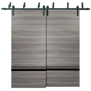 Sliding Closet Barn Bypass Doors | Planum 0012 Ginger Ash and Aluminum Strips | Sturdy Top Mount 6.6ft Rails Hardware Set | Wood Solid Bedroom Wardrobe Doors