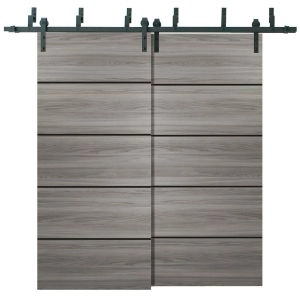 Sliding Closet Barn Bypass Doors | Planum 0015 Ginger Ash and Aluminum Strips | Sturdy Top Mount 6.6ft Rails Hardware Set | Wood Solid Bedroom Wardrobe Doors