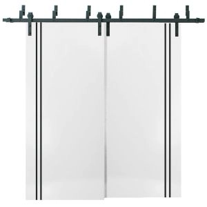 Sliding Closet Barn Bypass Doors | Planum 0016 White Silk and Aluminum Strips | Sturdy Top Mount 6.6ft Rails Hardware Set | Wood Solid Bedroom Wardrobe Doors