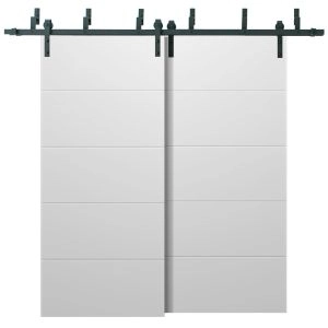 Barn Bypass Doors with 6.6ft Hardware | Planum 0770 Painted White Matte | Sturdy Heavy Duty Rails Kit Steel Set | Double Sliding Door