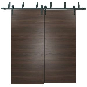 Sliding Closet Barn Bypass Doors | Planum 0010 Chocolate Ash | Sturdy Top Mount 6.6ft Rails Hardware Set | Wood Solid Bedroom Wardrobe Doors 