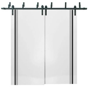 Sliding Closet Barn Bypass Doors | Planum 0011 White Silk and Aluminum Strips | Sturdy Top Mount 6.6ft Rails Hardware Set | Wood Solid Bedroom Wardrobe Doors