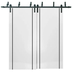 Sliding Closet Barn Bypass Doors | Planum 0017 White Silk and Aluminum Strips | Sturdy Top Mount 6.6ft Rails Hardware Set | Wood Solid Bedroom Wardrobe Doors -36" x 80" (2* 18x80)