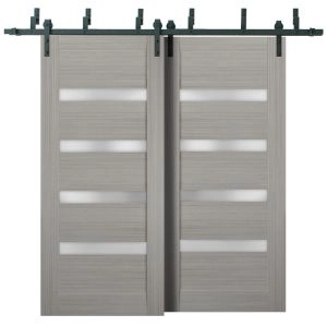 Sliding Closet Barn Bypass Doors | Quadro 4113 Ginger Ash with Frosted Glass | Sturdy 6.6ft Rails Hardware Set | Wood Solid Bedroom Wardrobe Doors 