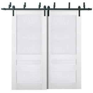 Sliding Closet Barn Bypass Doors | Veregio 7411 White Silk | Sturdy 6.6ft Rails Hardware Set | Wood Solid Bedroom Wardrobe Doors 