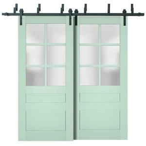 Sliding Closet Barn Bypass Doors | Veregio 7339 Oliva with Frosted Glass | Sturdy 6.6ft Rails Hardware Set | Wood Solid Bedroom Wardrobe Doors 