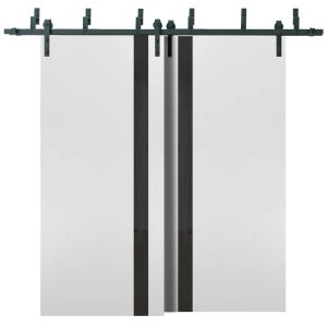 Sliding Closet Barn Bypass Doors | Planum 0040 White Silk with Black Glass | Sturdy 6.6ft Rails Hardware Set | Wood Solid Bedroom Wardrobe Doors 