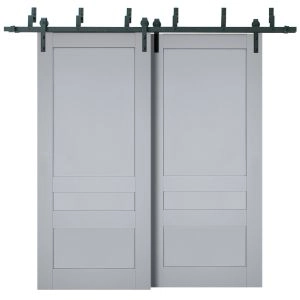 Sliding Closet Barn Bypass Doors | Veregio 7411 Matte Grey | Sturdy 6.6ft Rails Hardware Set | Wood Solid Bedroom Wardrobe Doors 