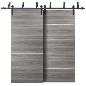 Barn Bypass Doors with 6.6ft Hardware | Planum 0020 Ginger Ash | Sturdy Heavy Duty Rails Kit Steel Set | Double Sliding Door