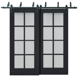 Sliding Closet Barn Bypass Doors | Veregio 7412 Antracite with Frosted Glass | Sturdy 6.6ft Rails Hardware Set | Wood Solid Bedroom Wardrobe Doors 