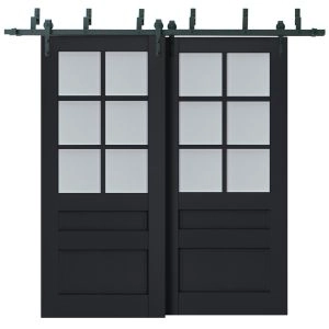Sliding Closet Barn Bypass Doors | Veregio 7339 Antracite with Frosted Glass | Sturdy 6.6ft Rails Hardware Set | Wood Solid Bedroom Wardrobe Doors 