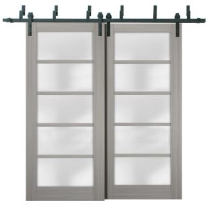 Sliding Closet Barn Bypass Doors | Quadro 4002 Ginger Ash with Frosted Glass | Sturdy 6.6ft Rails Hardware Set | Wood Solid Bedroom Wardrobe Doors 