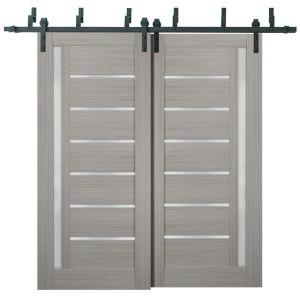 Sliding Closet Barn Bypass Doors | Quadro 4088 Ginger Ash with Frosted Glass | Sturdy 6.6ft Rails Hardware Set | Wood Solid Bedroom Wardrobe Doors 
