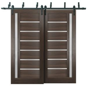 Sliding Closet Barn Bypass Doors | Quadro 4088 Chocolate Ash with Frosted Glass | Sturdy 6.6ft Rails Hardware Set | Wood Solid Bedroom Wardrobe Doors 