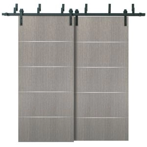 Barn Bypass Doors with 6.6ft Hardware | Planum 0020 Grey Oak | Sturdy Heavy Duty Rails Kit Steel Set | Double Sliding Door