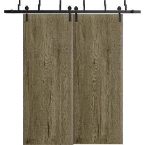 Sliding Closet Barn Bypass Doors 36 x 80 inches | BASIC 3001 Antique Oak | Modern 6.6ft Rails Hardware Set | Wood Solid Bedroom Wardrobe Doors