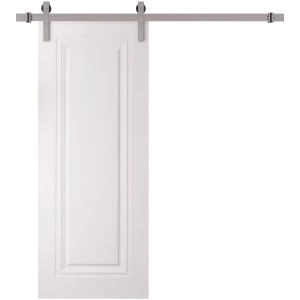 Barn Door 24 x 80 inches | BASIC 9111 White | 6.6FT Silver Rail Track Heavy Hardware Set | Solid Panel Interior Doors