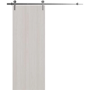 Modern Barn Door 18 x 80 inches | BASIC 3001 Ash Franko | 6.6FT Silver Rail Track Heavy Hardware Set | Solid Panel Interior Doors
