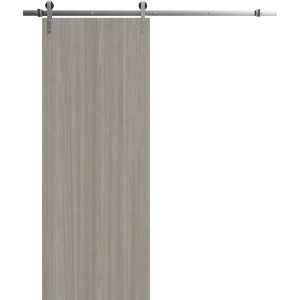 Modern Barn Door 18 x 80 inches | BASIC 3001 Oak Franko | 6.6FT Silver Rail Track Heavy Hardware Set | Solid Panel Interior Doors