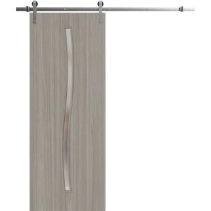 Modern Barn Door 18 x 80 inches | BASIC 3002 Oak Franko | 6.6FT Silver Rail Track Heavy Hardware Set | Solid Panel Interior Doors