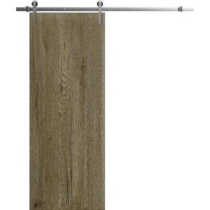 Modern Barn Door 18 x 80 inches | BASIC 3001 Antique Oak | 6.6FT Silver Rail Track Heavy Hardware Set | Solid Panel Interior Doors