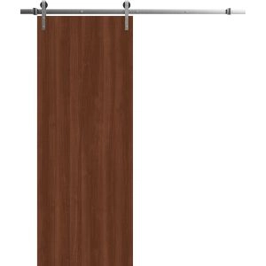 Modern Barn Door 18 x 80 inches | BASIC 3001 Walnut Franko | 6.6FT Silver Rail Track Heavy Hardware Set | Solid Panel Interior Doors